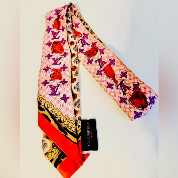 Louis Vuitton Bandeau BB Bubble Glam Pink Silk Scarf Muffler Authentic - Picture 11 of 13